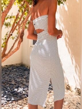 RVCA Strapless Olive and White Striped Tube Dress Size Small